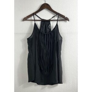 Wet Seal Y2K Womens L Halter Top Black Fringe Front‎ Western Cowgirl Country